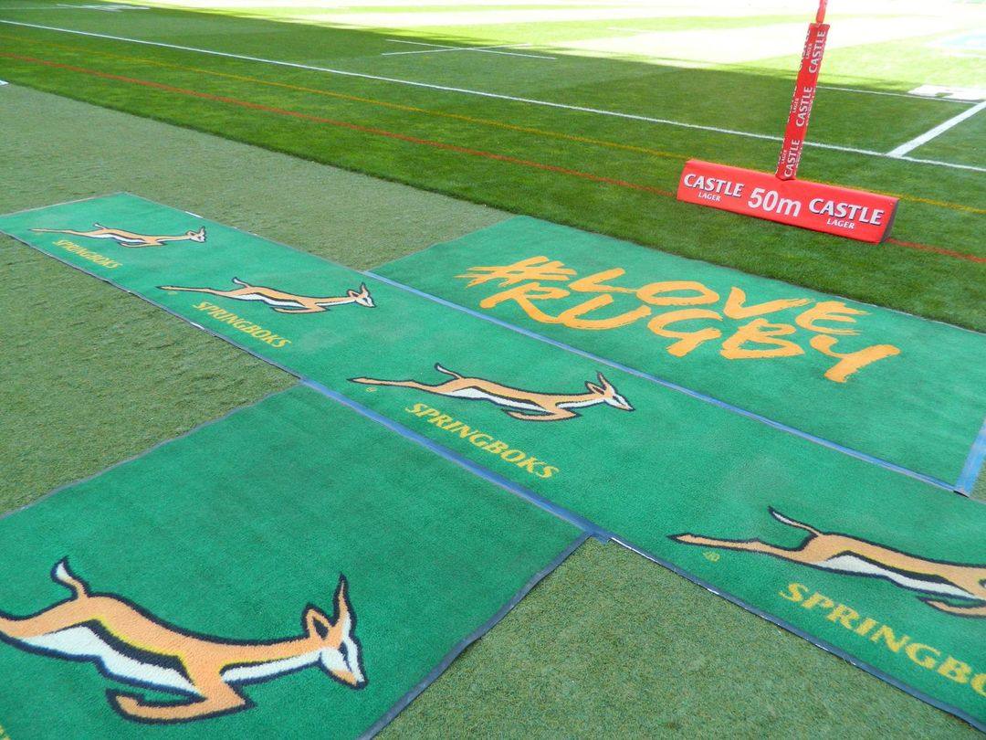 Springbok-branded green field signage and pitch-side brand activation